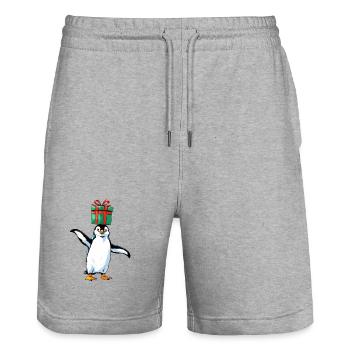 Pingouin avec cadeau sur la tête - Short de jogging bio TRAINER Stanley/Stella unisexe - gris chiné - Devant - Nik (191cm) & Marisol (170cm)