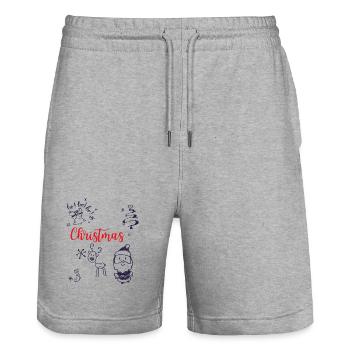 Christmas with Santa and Reindeer - Stanley/Stella Trainer Unisex Organic Jogging Shorts - heather grey - Front - Nik (191cm) & Marisol (170cm)