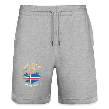 Total Solar Eclipse Iceland 2026 - Stanley/Stella Trainer Unisex Organic Jogging Shorts - heather grey - Front - Nik (191cm) & Marisol (170cm)