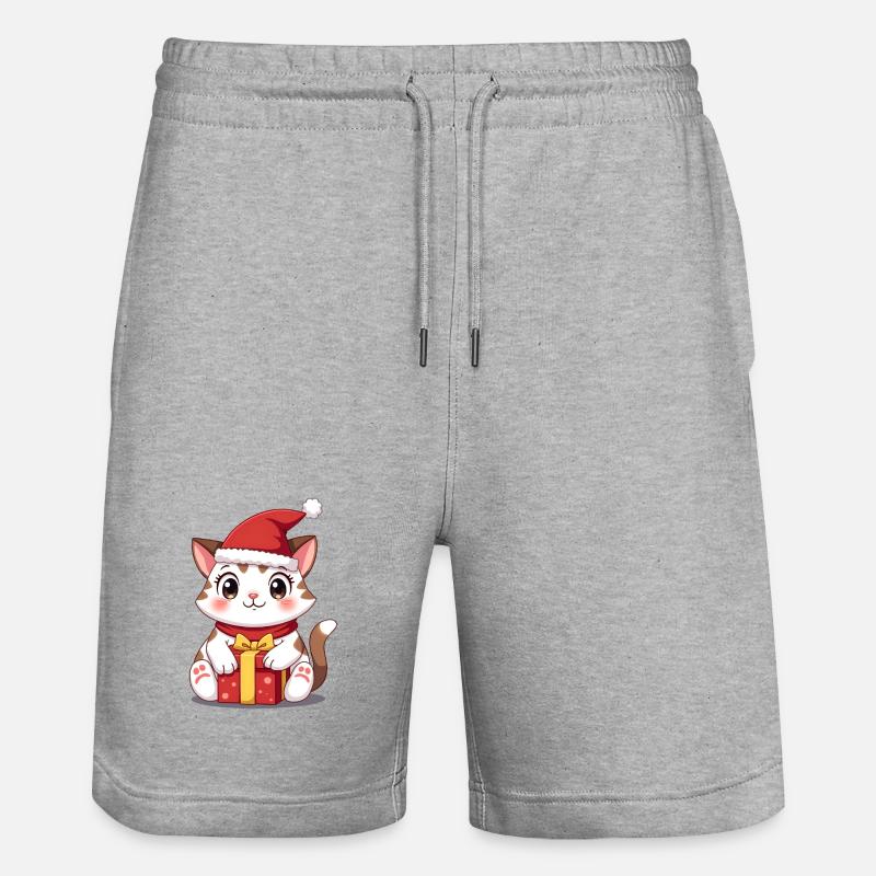 Chat mignon Noël avec cadeau - Short de jogging bio TRAINER Stanley/Stella unisexe - gris chiné