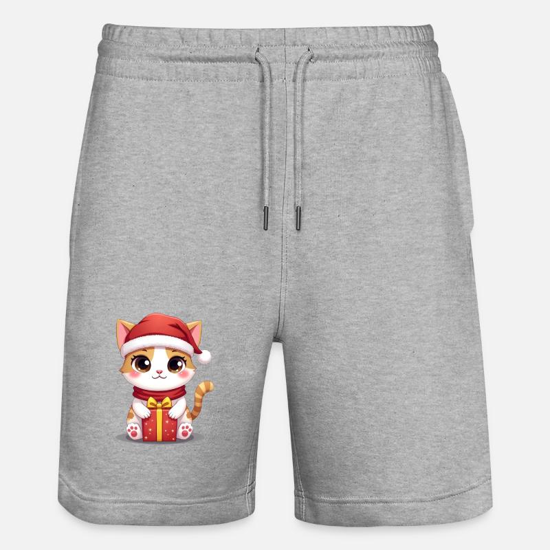 Chat mignon Noël avec cadeau - Short de jogging bio TRAINER Stanley/Stella unisexe - gris chiné