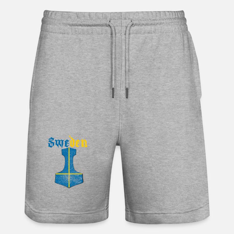 Schweden Flagge – Mjölnir Thorhammer Design - Stanley/Stella Unisex Bio Joggingshorts Trainer - Grau meliert