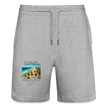 Türkei Bodrum Strand Urlaub Design – Visit Bodrum - Stanley/Stella Unisex Bio Joggingshorts Trainer  - Grau meliert - Vorne - Nik (191cm) & Marisol (170cm)