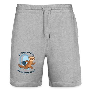 Freitags um Eins... Endlich Wochenende - Stanley/Stella Unisex Bio Joggingshorts Trainer  - Grau meliert - Vorne - Nik (191cm) & Marisol (170cm)
