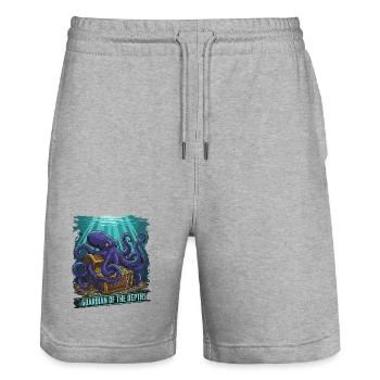 Deep Sea Guardian Octopus Treasure - Stanley/Stella Trainer Unisex Organic Jogging Shorts - heather grey - Front - Nik (191cm) & Marisol (170cm)