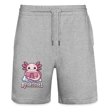 Readsalotl Axolotl Lecture Livres - Short de jogging bio TRAINER Stanley/Stella unisexe - gris chiné - Devant - Nik (191cm) & Marisol (170cm)