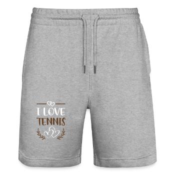 I Love Tennis - Stanley/Stella Unisex Bio Joggingshorts Trainer  - Grau meliert - Vorne - Nik (191cm) & Marisol (170cm)