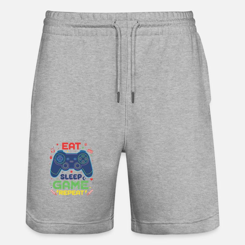 Eat Sleep Game Repeat Neon Controller - Stanley/Stella Unisex Bio Joggingshorts Trainer  - Grau meliert