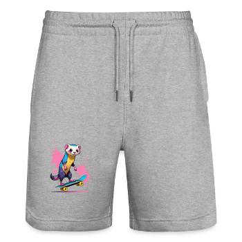 Buntes Skateferret Farbspritzer - Stanley/Stella Unisex Bio Joggingshorts Trainer  - Grau meliert - Vorne - Nik (191cm) & Marisol (170cm)