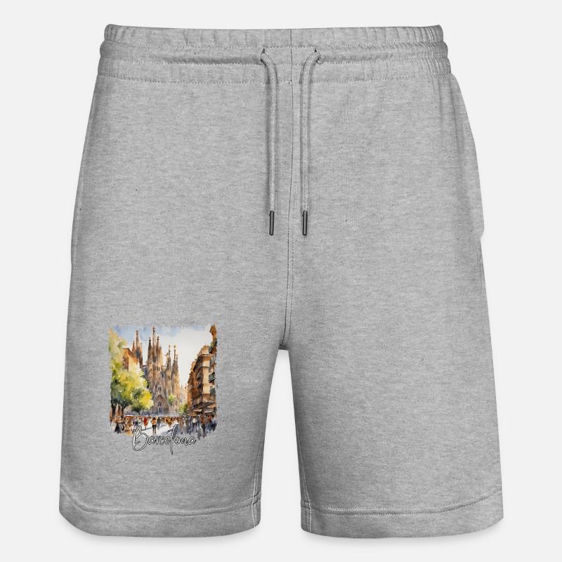 Aquarelle de Barcelone, Barcelone, Espagne - Short de jogging bio TRAINER Stanley/Stella unisexe - gris chiné