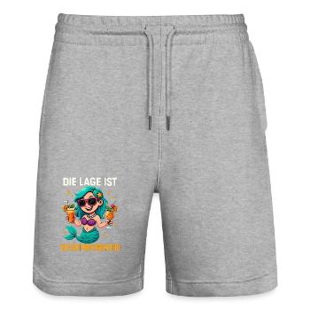The location is drunken, mermaid - Stanley/Stella Trainer Unisex Organic Jogging Shorts - heather grey - Front - Nik (191cm) & Marisol (170cm)