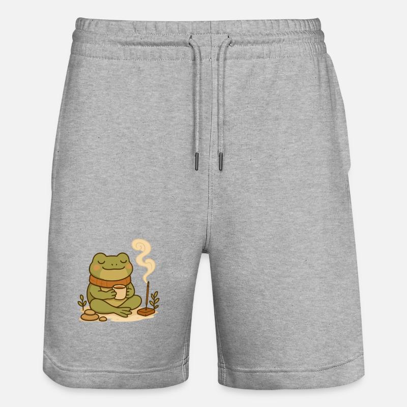Achtsamer Frosch mit Tee & Räucherstäbchen - Stanley/Stella Unisex Bio Joggingshorts Trainer - Grau meliert