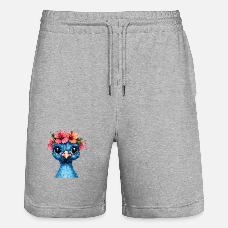 Oiseau bleu avec couronne d’hibiscus - Short de jogging bio TRAINER Stanley/Stella unisexe - gris chiné