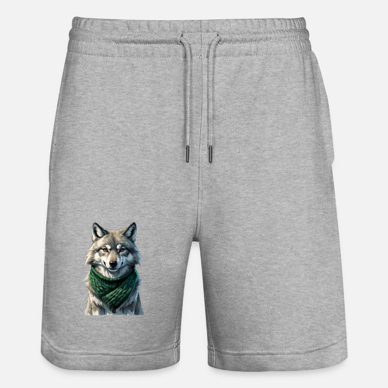 Silhouette de loup avec écharpe verte - Short de jogging bio TRAINER Stanley/Stella unisexe - gris chiné