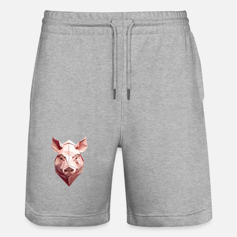 Low Poly Tête de Cochon Rose - Short de jogging bio TRAINER Stanley/Stella unisexe - gris chiné