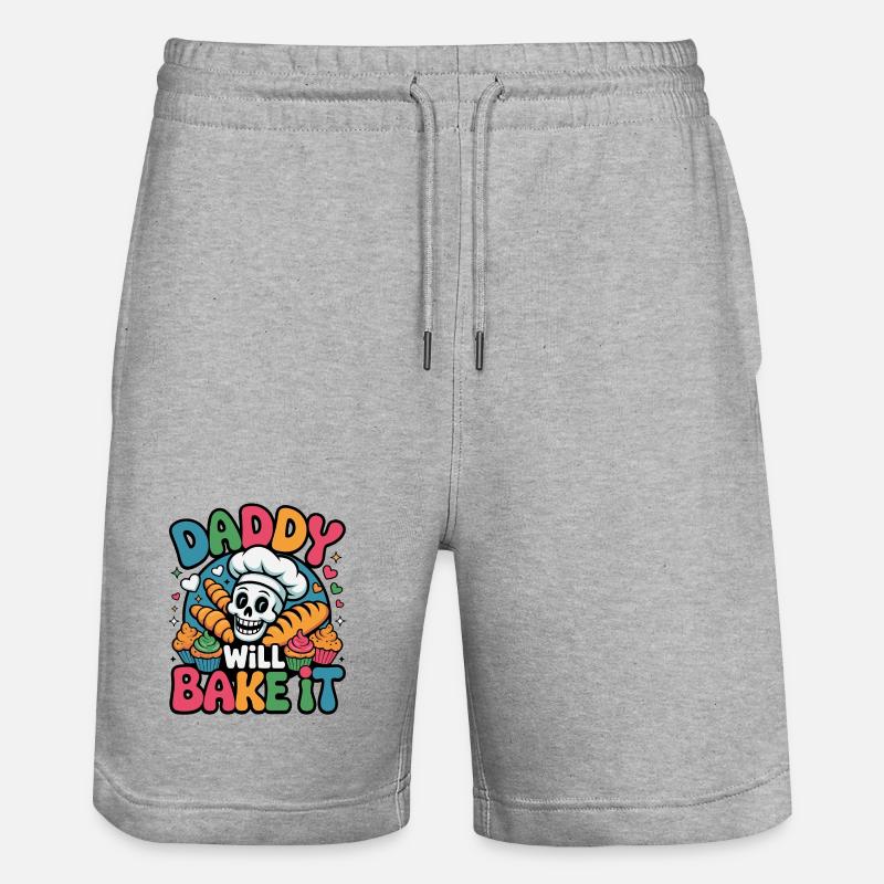Daddy Will Bake It Skull Bakery - Stanley/Stella Trainer Unisex Organic Jogging Shorts - heather grey