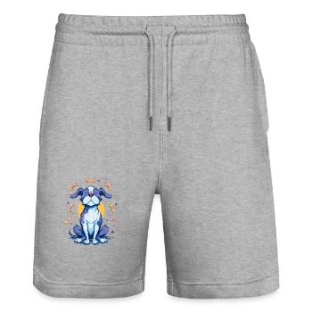 Chien bleu joyeux avec des os - Short de jogging bio TRAINER Stanley/Stella unisexe - gris chiné - Devant - Nik (191cm) & Marisol (170cm)