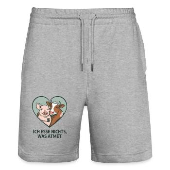 I Don't Eat Anything That Breathes Heart Motif Animal Love - Stanley/Stella Trainer Unisex Organic Jogging Shorts - heather grey - Front - Nik (191cm) & Marisol (170cm)