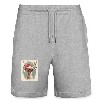 Reindeer Deer Antlers Reindeer Vintage Christmas - Stanley/Stella Trainer Unisex Organic Jogging Shorts - heather grey - Front - Nik (191cm) & Marisol (170cm)