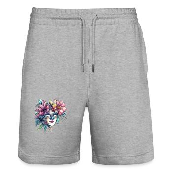 Masque floral dans un style bal masqué - Short de jogging bio TRAINER Stanley/Stella unisexe - gris chiné - Devant - Nik (191cm) & Marisol (170cm)