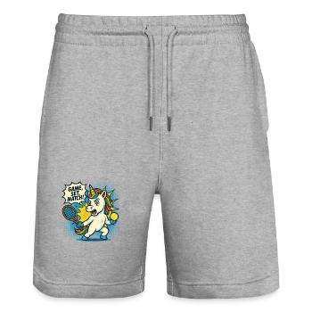Tennis Unicorn Rétro, match de sets, Fun - Short de jogging bio TRAINER Stanley/Stella unisexe - gris chiné - Devant - Nik (191cm) & Marisol (170cm)