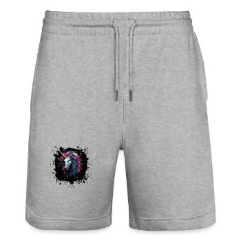Color Splatter Unicorn Art - Stanley/Stella Trainer Unisex Organic Jogging Shorts - heather grey - Front - Nik (191cm) & Marisol (170cm)