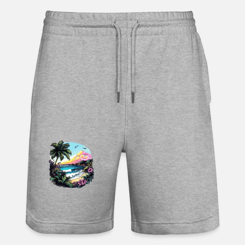 Côte tropicale au coucher du soleil - Short de jogging bio TRAINER Stanley/Stella unisexe - gris chiné