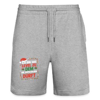 Noël du Père Noël - Short de jogging bio TRAINER Stanley/Stella unisexe - gris chiné - Devant - Nik (191cm) & Marisol (170cm)