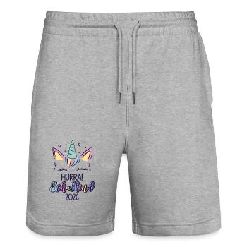 Hourra Écolier 2026 - Short de jogging bio TRAINER Stanley/Stella unisexe - gris chiné - Devant - Nik (191cm) & Marisol (170cm)