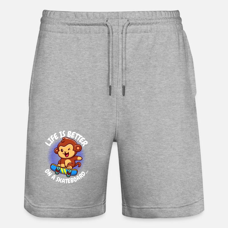 Life Is Better Skateboard Affe Monkey - Stanley/Stella Unisex Bio Joggingshorts Trainer - Grau meliert