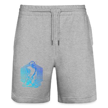 Un motif réservé au floorball - Short de jogging bio TRAINER Stanley/Stella unisexe - gris chiné - Devant - Nik (191cm) & Marisol (170cm)