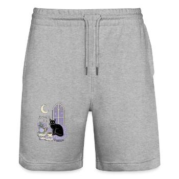 Gentle Goth Cozy Goth Cat - Stanley/Stella Trainer Unisex Organic Jogging Shorts - heather grey - Front - Nik (191cm) & Marisol (170cm)