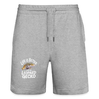 Das Leben ist besser mit Leopardgecko Tee - Stanley/Stella Unisex Bio Joggingshorts Trainer  - Grau meliert - Vorne - Nik (191cm) & Marisol (170cm)
