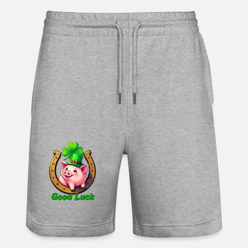 Cochon chanceux avec trèfle - Short de jogging bio TRAINER Stanley/Stella unisexe - gris chiné