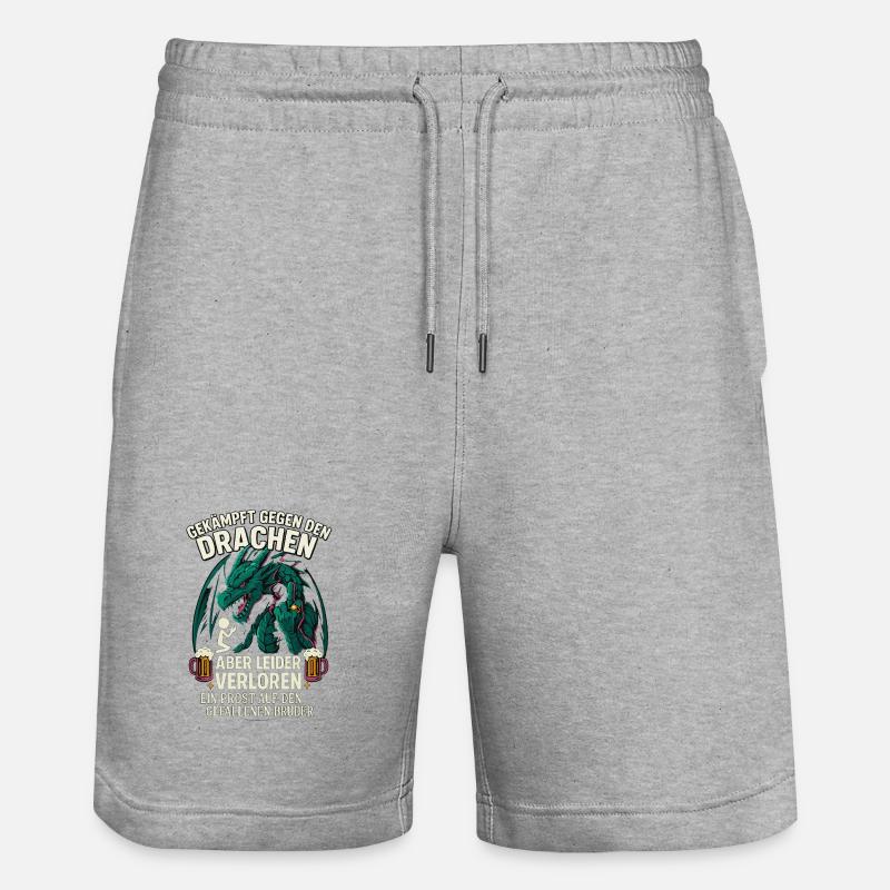 Drachenkampf Bruder, JGA Bierfreunde Spaß - Stanley/Stella Unisex Bio Joggingshorts Trainer - Grau meliert