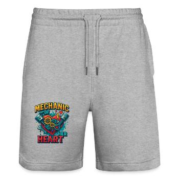 Valentinstag mechaniker herz, schrauber der liebe - Stanley/Stella Unisex Bio Joggingshorts Trainer  - Grau meliert - Vorne - Nik (191cm) & Marisol (170cm)