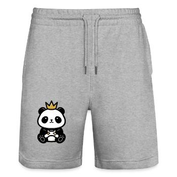 Couronne de joueur autocollant Panda - Short de jogging bio TRAINER Stanley/Stella unisexe - gris chiné - Devant - Nik (191cm) & Marisol (170cm)