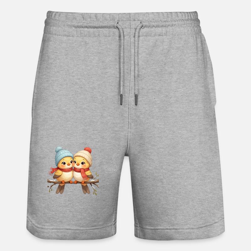 Oiseaux baisers d’hiver sur une branche - Short de jogging bio TRAINER Stanley/Stella unisexe - gris chiné