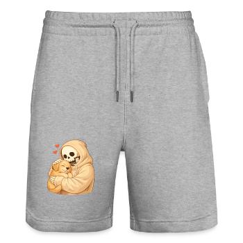 Squelette douillet avec chiot – sécurité - Short de jogging bio TRAINER Stanley/Stella unisexe - gris chiné - Devant - Nik (191cm) & Marisol (170cm)
