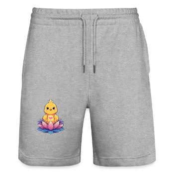 Chick on Lotus Flower Heart Motif - Stanley/Stella Trainer Unisex Organic Jogging Shorts - heather grey - Front - Nik (191cm) & Marisol (170cm)