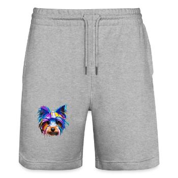 Yorkshire Terrier Yorkie Colorful Pop Art Dog Mom - Stanley/Stella Trainer Unisex Organic Jogging Shorts - heather grey - Front - Nik (191cm) & Marisol (170cm)