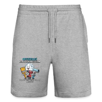 Offizielles Renovierungsteam Lustiger Heimwerker - Stanley/Stella Unisex Bio Joggingshorts Trainer  - Grau meliert - Vorne - Nik (191cm) & Marisol (170cm)