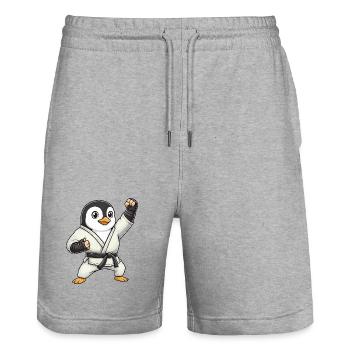 Dessin animé mignon drôle d’arts martiaux de Karaté Pingouin - Short de jogging bio TRAINER Stanley/Stella unisexe - gris chiné - Devant - Nik (191cm) & Marisol (170cm)
