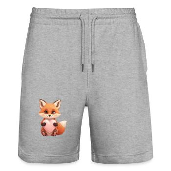 Cute fox with heart - Stanley/Stella Trainer Unisex Organic Jogging Shorts - heather grey - Front - Nik (191cm) & Marisol (170cm)