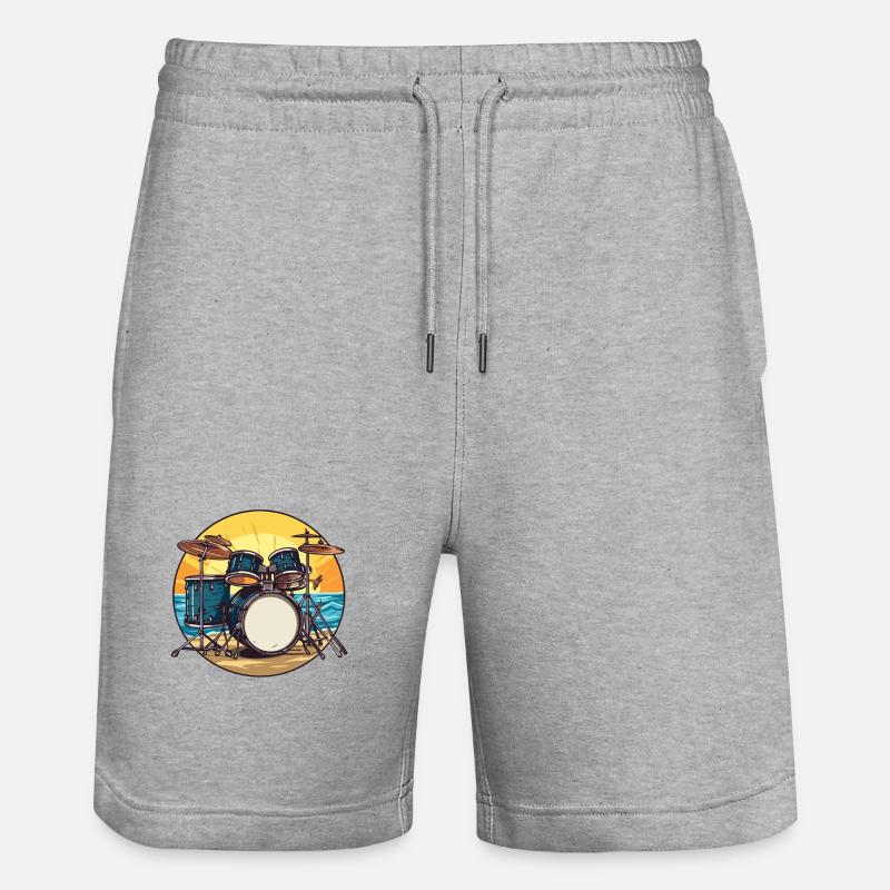 Drumset am Strand Schlagzeug Drummer  - Stanley/Stella Unisex Bio Joggingshorts Trainer  - Grau meliert