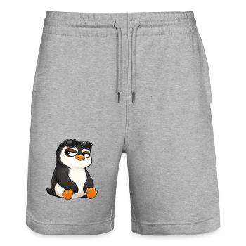 Cool cartoon penguin with sunglasses skeptical - Stanley/Stella Trainer Unisex Organic Jogging Shorts - heather grey - Front - Nik (191cm) & Marisol (170cm)