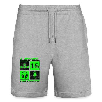 Level 18 Unlocked - Stanley/Stella Trainer Unisex Organic Jogging Shorts - heather grey - Front - Nik (191cm) & Marisol (170cm)