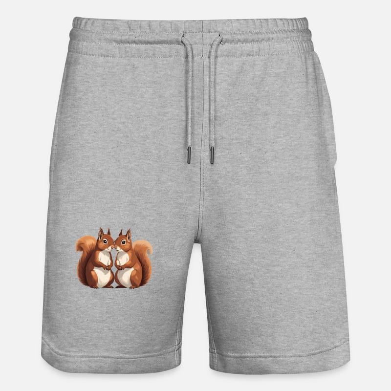 Zwillings Eichhörnchen Liebespaar - Stanley/Stella Unisex Bio Joggingshorts Trainer  - Grau meliert