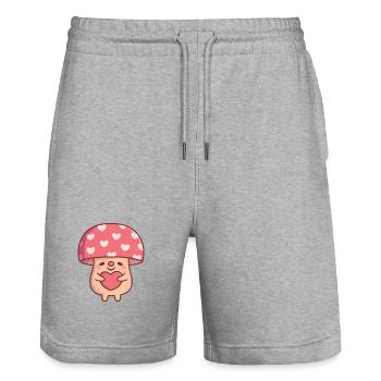 Adorable Valentin avec un cœur écâlissant champignon - Short de jogging bio TRAINER Stanley/Stella unisexe - gris chiné - Devant - Nik (191cm) & Marisol (170cm)
