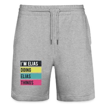 I’m Elias Doing Elias Things Retro Colors - Stanley/Stella Trainer Unisex Organic Jogging Shorts - heather grey - Front - Nik (191cm) & Marisol (170cm)